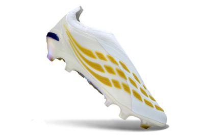 Adidas Predator 26 Elite Laceless FG Firm Ground Soccer Cleats - White/Golden Touch/Iridescent Shine