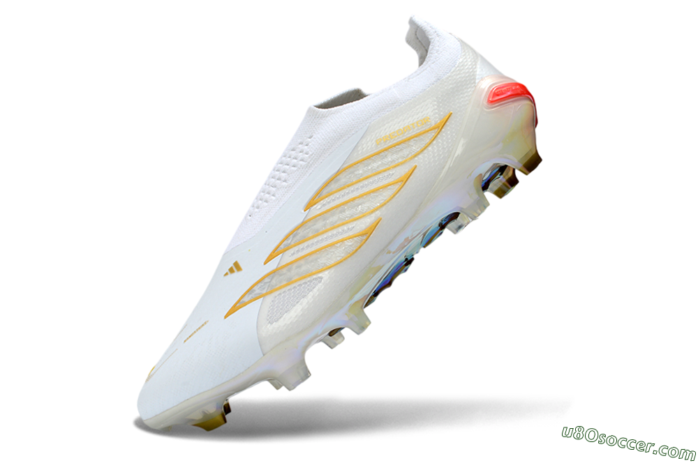 Adidas Predator 26 Elite Laceless FG Firm Ground Soccer Cleats - White/Golden Touch/Iridescent Shine 5