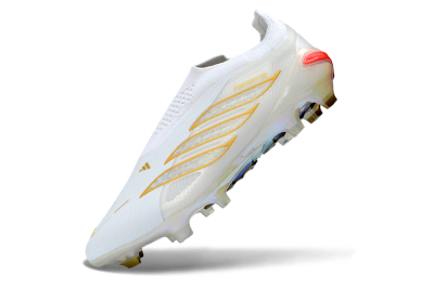 Adidas Predator 26 Elite Laceless FG Firm Ground Soccer Cleats - White/Golden Touch/Iridescent Shine