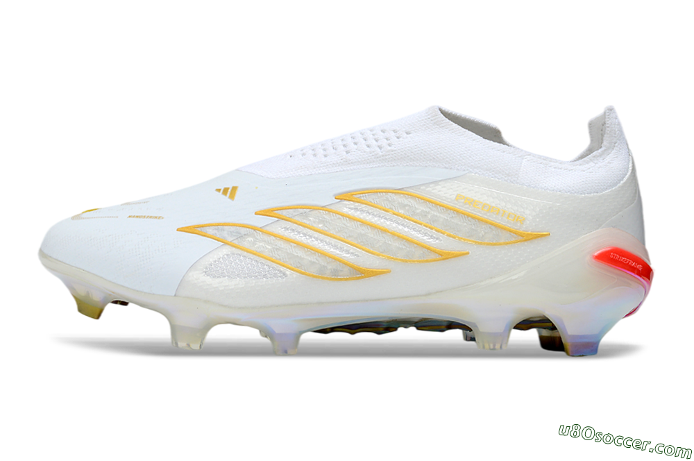 Adidas Predator 26 Elite Laceless FG Firm Ground Soccer Cleats - White/Golden Touch/Iridescent Shine 2