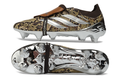 Adidas Predator 26 Elite Fold-Over Tongue FG Firm Ground Soccer Cleats - Brown/Golden Brown/Metallic Silver