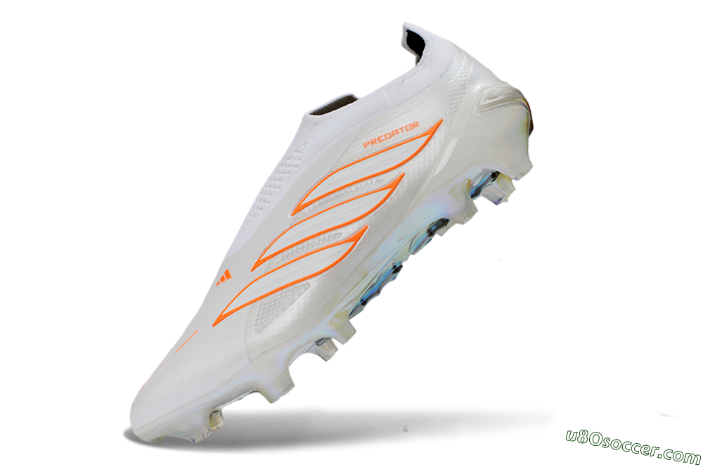 Adidas Predator 26 Elite Laceless FG Firm Ground Soccer Cleats - White/Solar Orange/Crystal White 5