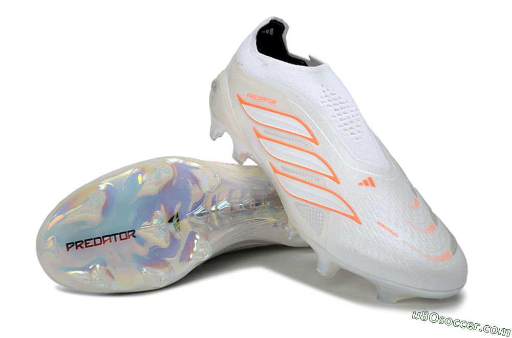 Adidas Predator 26 Elite Laceless FG Firm Ground Soccer Cleats - White/Solar Orange/Crystal White 3