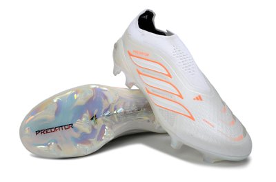 Adidas Predator 26 Elite Laceless FG Firm Ground Soccer Cleats - White/Solar Orange/Crystal White
