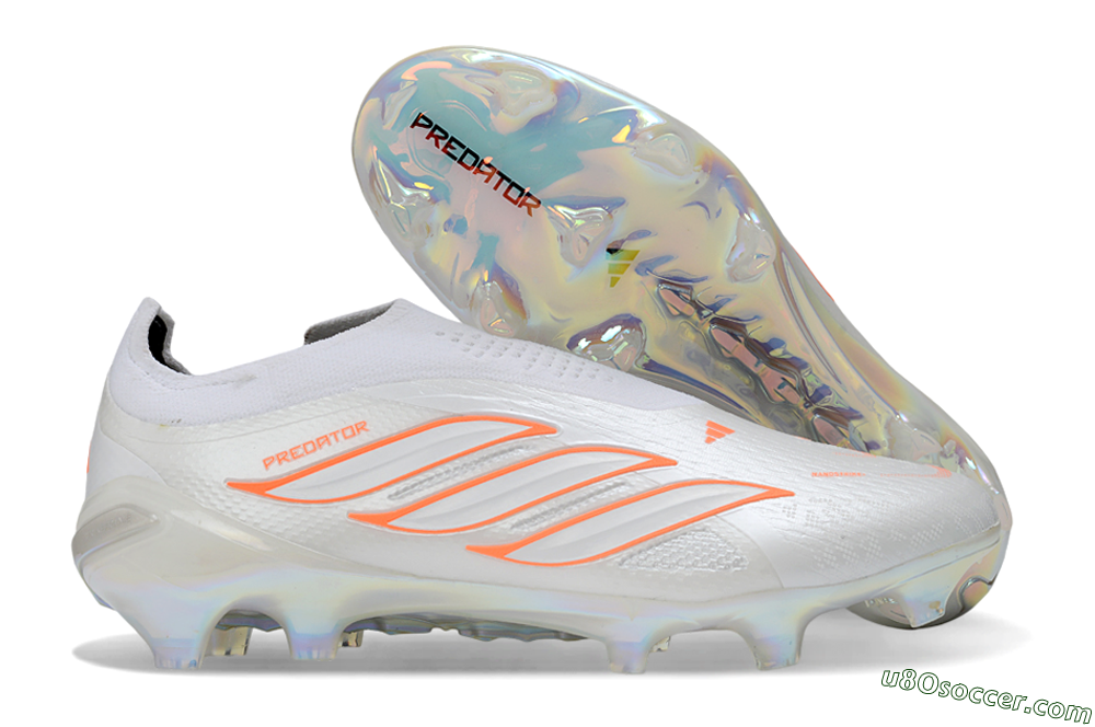 Adidas Predator 26 Elite Laceless FG Firm Ground Soccer Cleats - White/Solar Orange/Crystal White 1