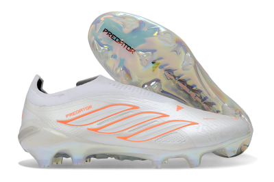 Adidas Predator 26 Elite Laceless FG Firm Ground Soccer Cleats - White/Solar Orange/Crystal White
