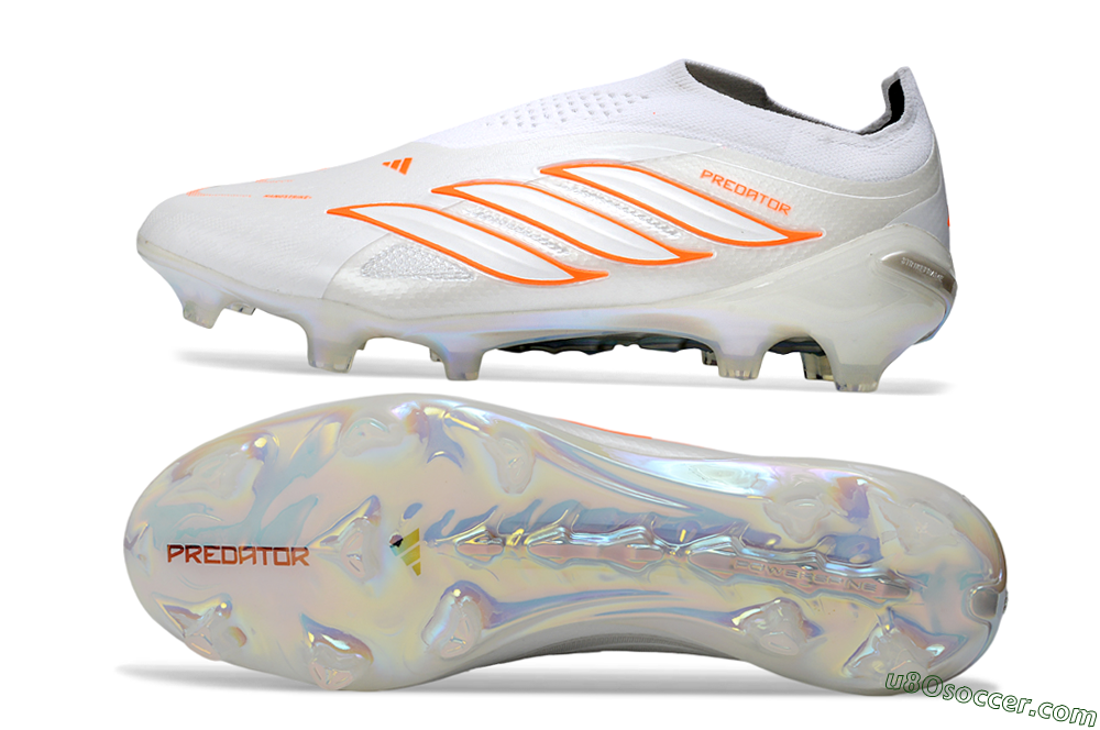 Adidas Predator 26 Elite Laceless FG Firm Ground Soccer Cleats - White/Solar Orange/Crystal White 0