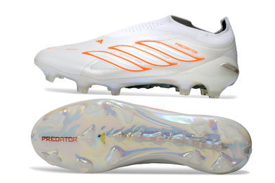 Adidas Predator 26 Elite Laceless FG Firm Ground Soccer Cleats - White/Solar Orange/Crystal White