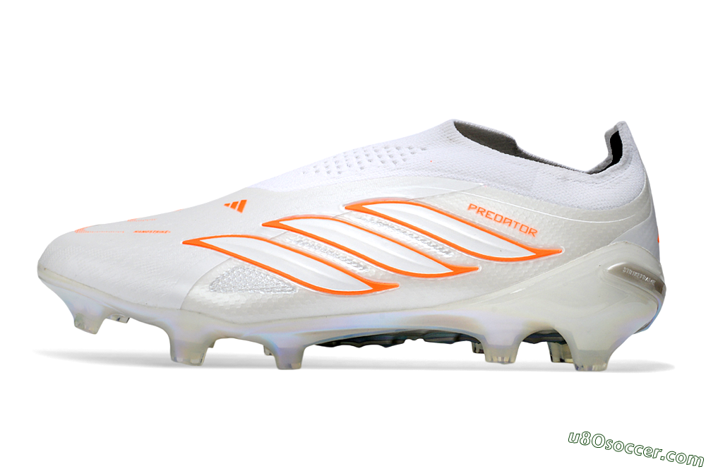 Adidas Predator 26 Elite Laceless FG Firm Ground Soccer Cleats - White/Solar Orange/Crystal White 2