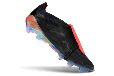 Adidas Predator 26 Elite Fold-Over Tongue FG Firm Ground Soccer Cleats - Black/Vibrant Coral/Illuminating Rainbow