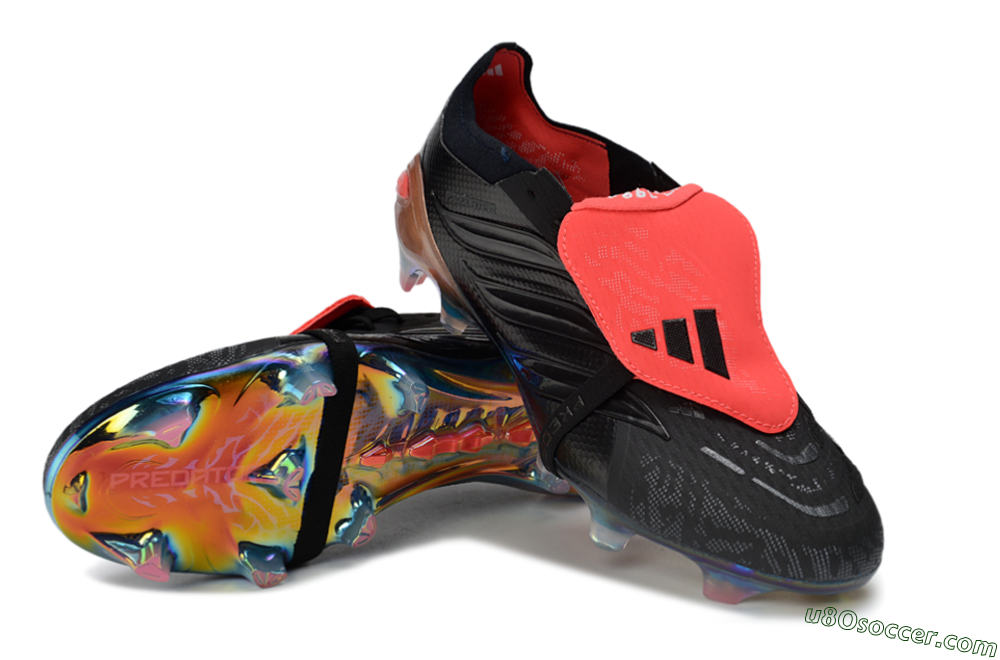 Adidas Predator 26 Elite Fold-Over Tongue FG Firm Ground Soccer Cleats - Black/Vibrant Coral/Illuminating Rainbow 3