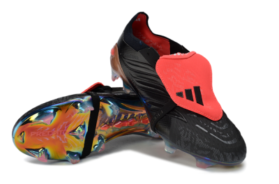 Adidas Predator 26 Elite Fold-Over Tongue FG Firm Ground Soccer Cleats - Black/Vibrant Coral/Illuminating Rainbow
