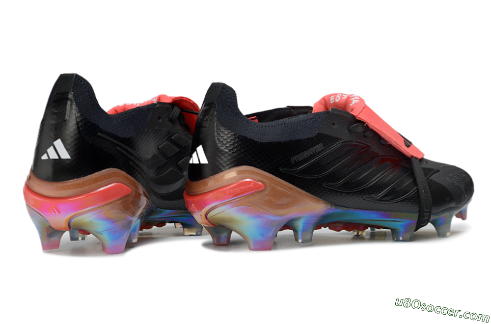 Adidas Predator 26 Elite Fold-Over Tongue FG Firm Ground Soccer Cleats - Black/Vibrant Coral/Illuminating Rainbow 6
