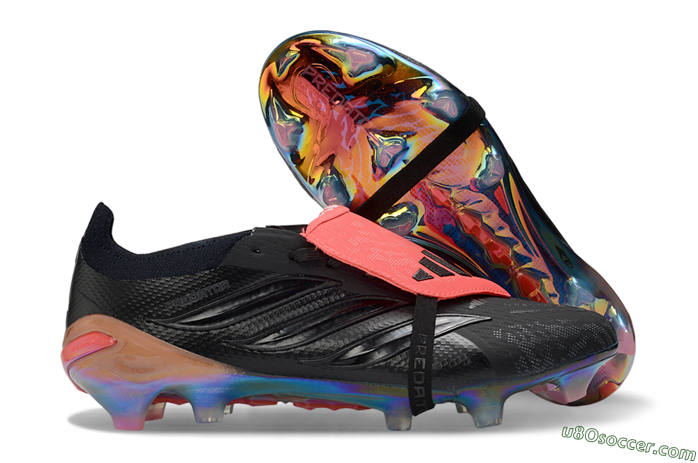 Adidas Predator 26 Elite Fold-Over Tongue FG Firm Ground Soccer Cleats - Black/Vibrant Coral/Illuminating Rainbow 1