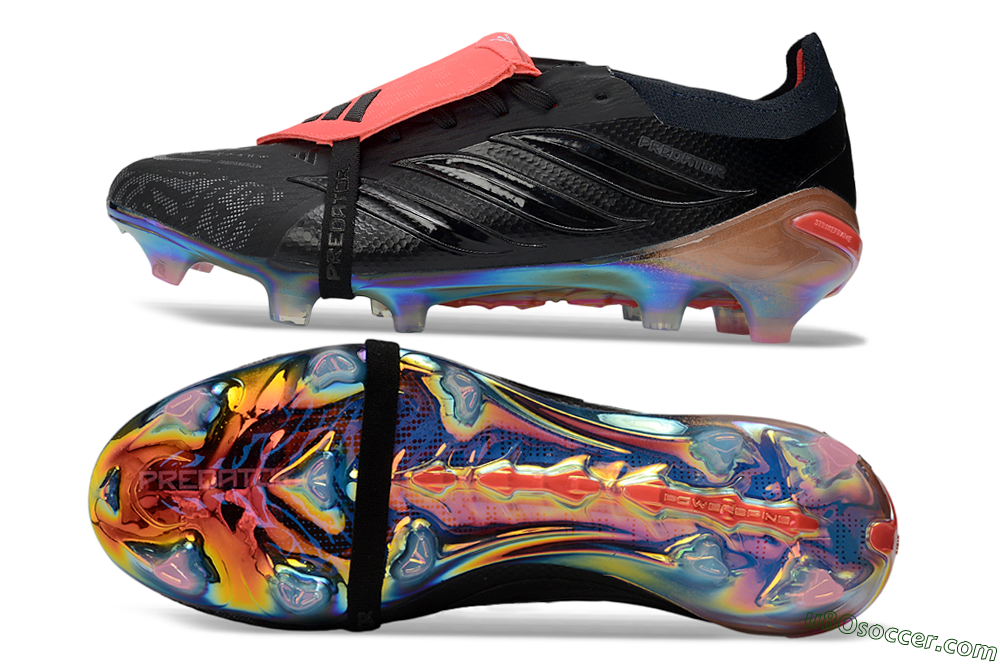 Adidas Predator 26 Elite Fold-Over Tongue FG Firm Ground Soccer Cleats - Black/Vibrant Coral/Illuminating Rainbow 0