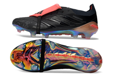 Adidas Predator 26 Elite Fold-Over Tongue FG Firm Ground Soccer Cleats - Black/Vibrant Coral/Illuminating Rainbow