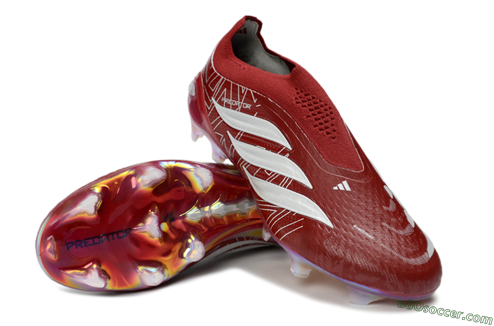 Adidas Predator 26 Elite Laceless FG Firm Ground Soccer Cleats - Red/Crimson Blaze/Metallic White 3
