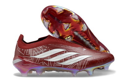 Adidas Predator 26 Elite Laceless FG Firm Ground Soccer Cleats - Red/Crimson Blaze/Metallic White