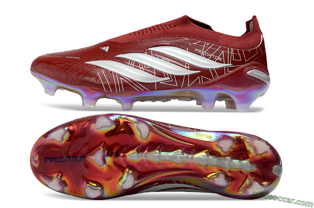 Adidas Predator 26 Elite Laceless FG Firm Ground Soccer Cleats - Red/Crimson Blaze/Metallic White 0