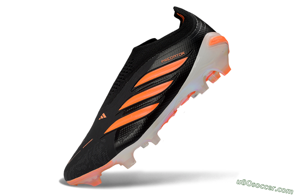 Adidas Predator 26 Elite Laceless FG Firm Ground Soccer Cleats - Black/Vibrant Orange/Glossy White 5