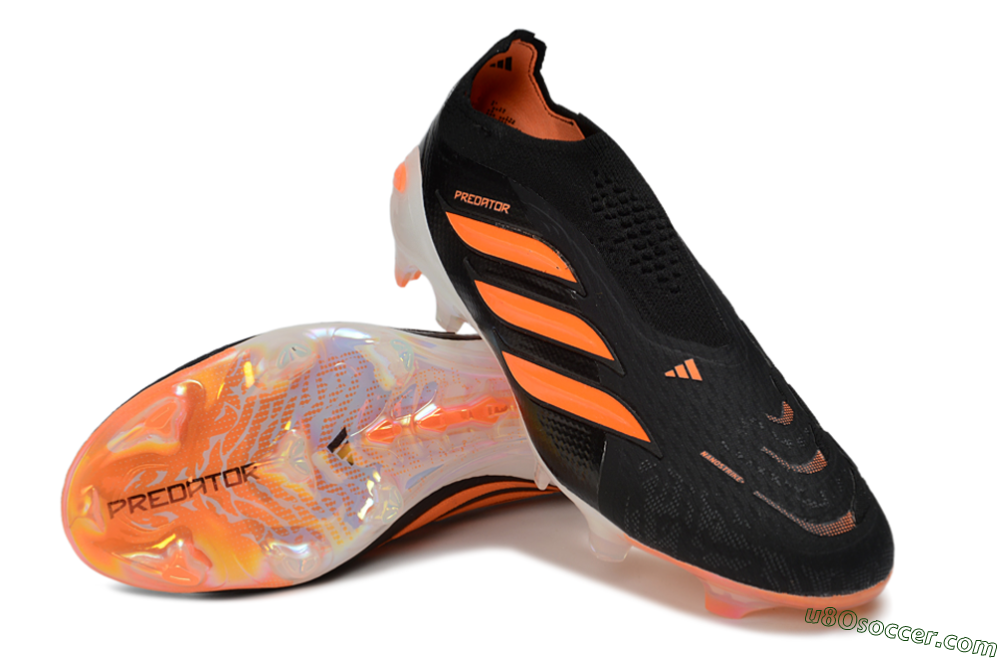 Adidas Predator 26 Elite Laceless FG Firm Ground Soccer Cleats - Black/Vibrant Orange/Glossy White 3
