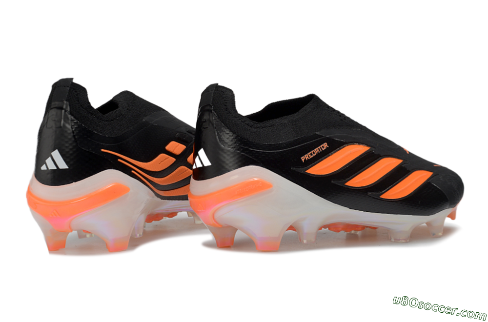 Adidas Predator 26 Elite Laceless FG Firm Ground Soccer Cleats - Black/Vibrant Orange/Glossy White 6