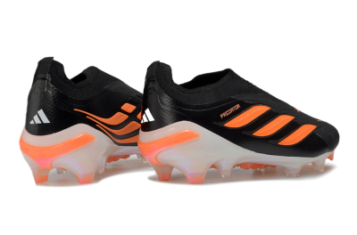 Adidas Predator 26 Elite Laceless FG Firm Ground Soccer Cleats - Black/Vibrant Orange/Glossy White