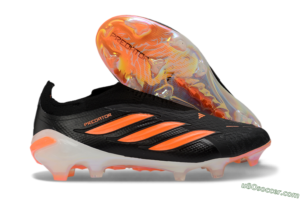 Adidas Predator 26 Elite Laceless FG Firm Ground Soccer Cleats - Black/Vibrant Orange/Glossy White 1