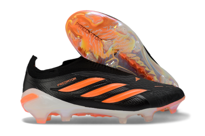 Adidas Predator 26 Elite Laceless FG Firm Ground Soccer Cleats - Black/Vibrant Orange/Glossy White
