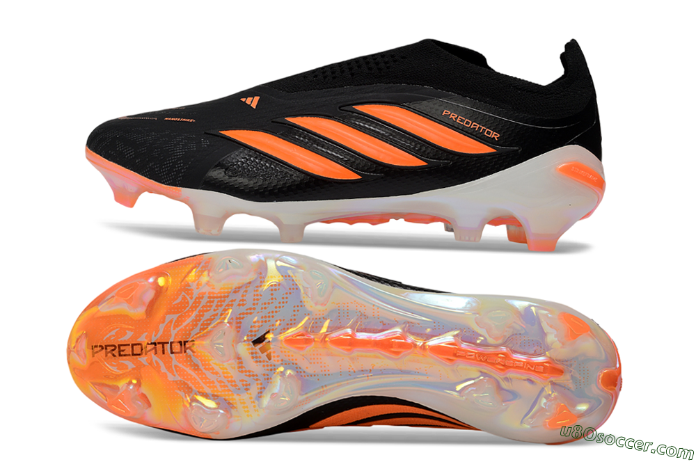 Adidas Predator 26 Elite Laceless FG Firm Ground Soccer Cleats - Black/Vibrant Orange/Glossy White 0