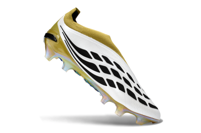 Adidas Predator 26 Elite Laceless FG Firm Ground Soccer Cleats - White/Gold/Titanium