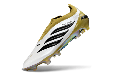 Adidas Predator 26 Elite Laceless FG Firm Ground Soccer Cleats - White/Gold/Titanium