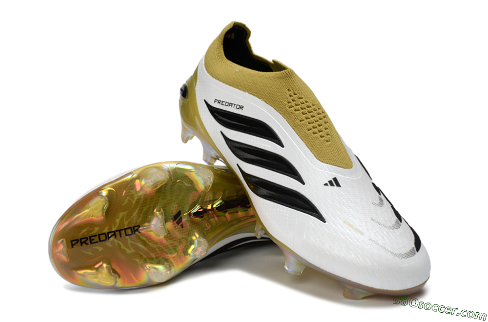Adidas Predator 26 Elite Laceless FG Firm Ground Soccer Cleats - White/Gold/Titanium 3