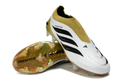 Adidas Predator 26 Elite Laceless FG Firm Ground Soccer Cleats - White/Gold/Titanium