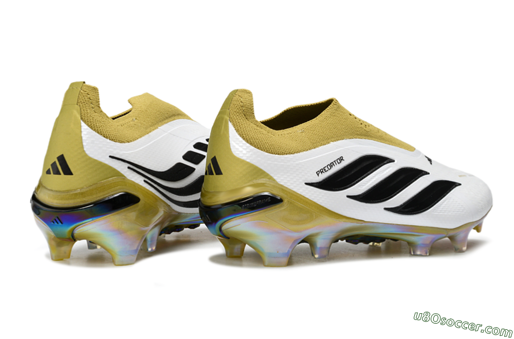 Adidas Predator 26 Elite Laceless FG Firm Ground Soccer Cleats - White/Gold/Titanium 6