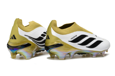 Adidas Predator 26 Elite Laceless FG Firm Ground Soccer Cleats - White/Gold/Titanium