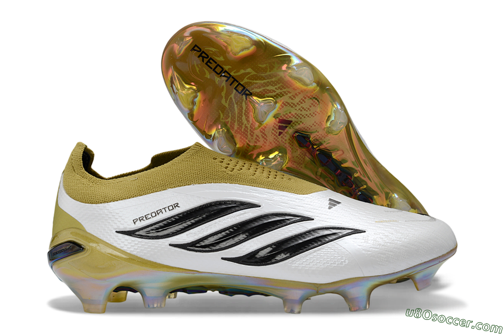 Adidas Predator 26 Elite Laceless FG Firm Ground Soccer Cleats - White/Gold/Titanium 1