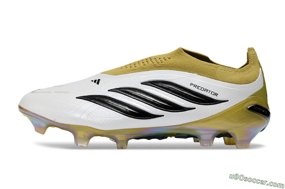 Adidas Predator 26 Elite Laceless FG Firm Ground Soccer Cleats - White/Gold/Titanium 2