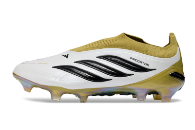 Adidas Predator 26 Elite Laceless FG Firm Ground Soccer Cleats - White/Gold/Titanium