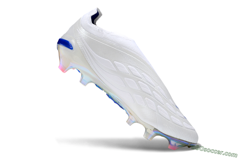 Adidas Predator 26 Elite Laceless FG Firm Ground Soccer Cleats - White/Electric Blue/Silver 4
