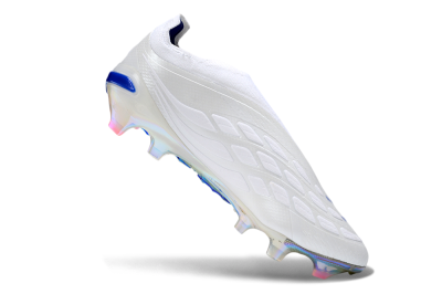 Adidas Predator 26 Elite Laceless FG Firm Ground Soccer Cleats - White/Electric Blue/Silver