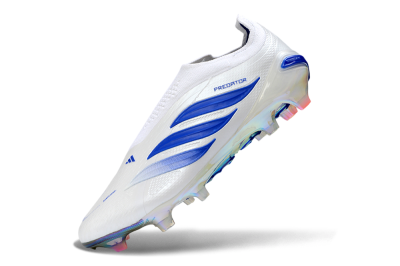 Adidas Predator 26 Elite Laceless FG Firm Ground Soccer Cleats - White/Electric Blue/Silver