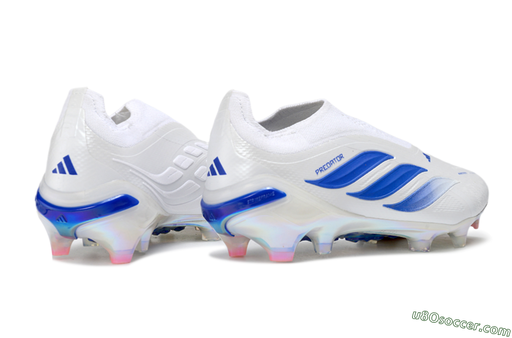 Adidas Predator 26 Elite Laceless FG Firm Ground Soccer Cleats - White/Electric Blue/Silver 6