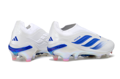 Adidas Predator 26 Elite Laceless FG Firm Ground Soccer Cleats - White/Electric Blue/Silver