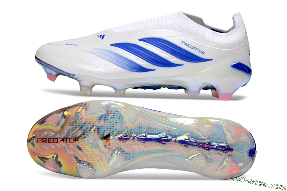 Adidas Predator 26 Elite Laceless FG Firm Ground Soccer Cleats - White/Electric Blue/Silver 0