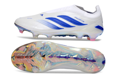Adidas Predator 26 Elite Laceless FG Firm Ground Soccer Cleats - White/Electric Blue/Silver