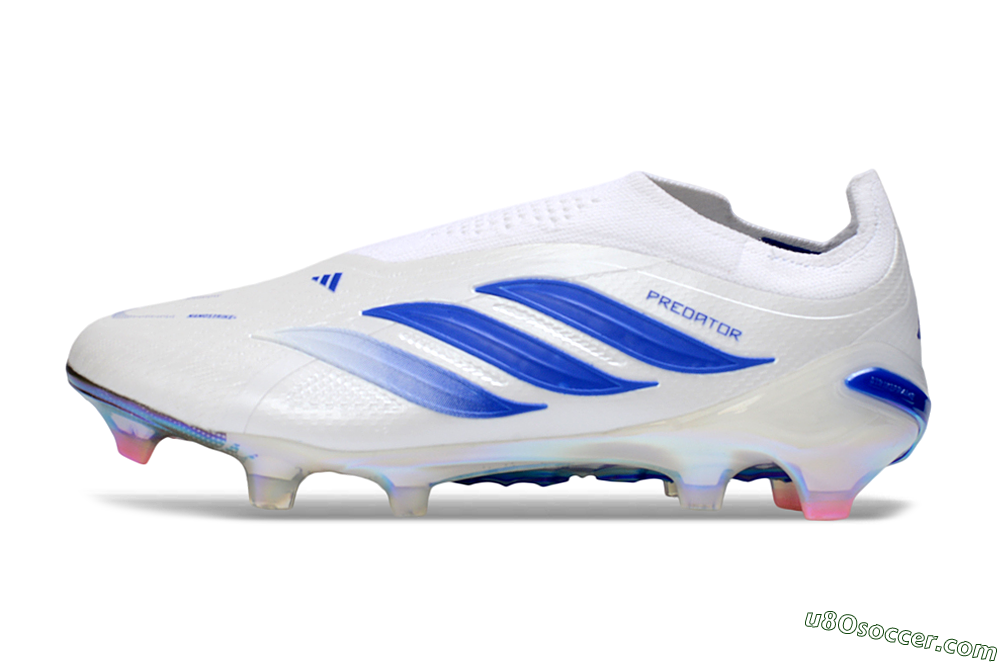 Adidas Predator 26 Elite Laceless FG Firm Ground Soccer Cleats - White/Electric Blue/Silver 2