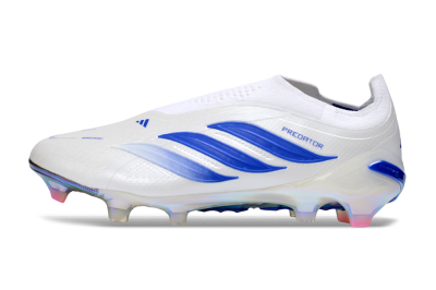 Adidas Predator 26 Elite Laceless FG Firm Ground Soccer Cleats - White/Electric Blue/Silver