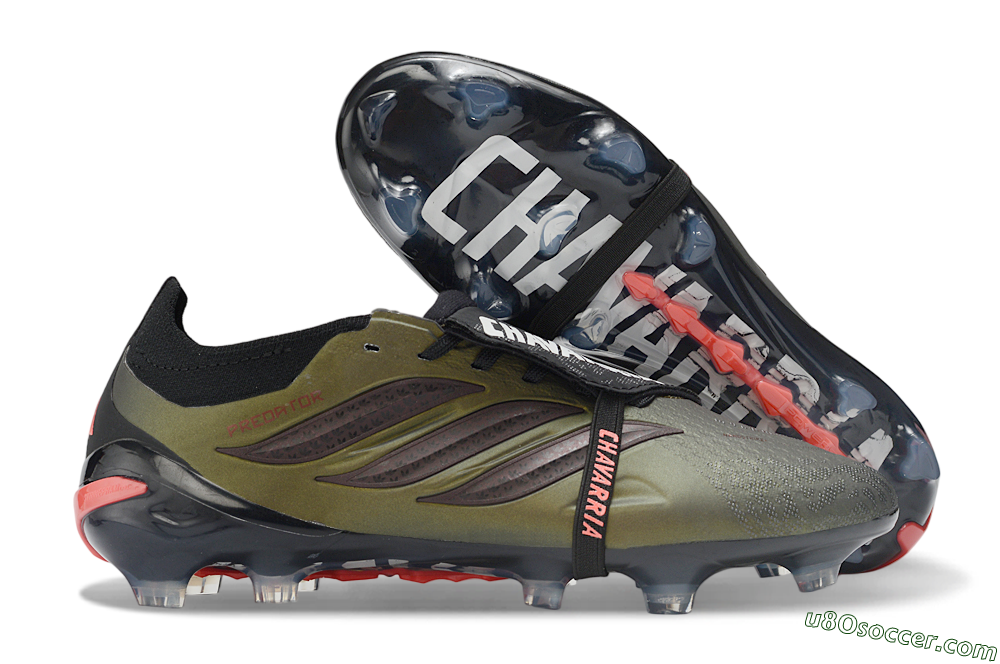 Adidas Predator 26 Elite Fold-Over Tongue FG Firm Ground Soccer Cleats - Olive/Crimson Red/Deep Black 1