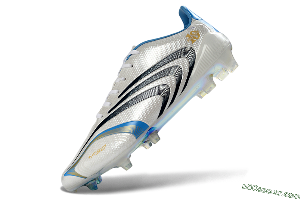 Adidas F50 Tunit Elite FG Firm Ground Soccer Cleats - White/Sky Blue/Black 5